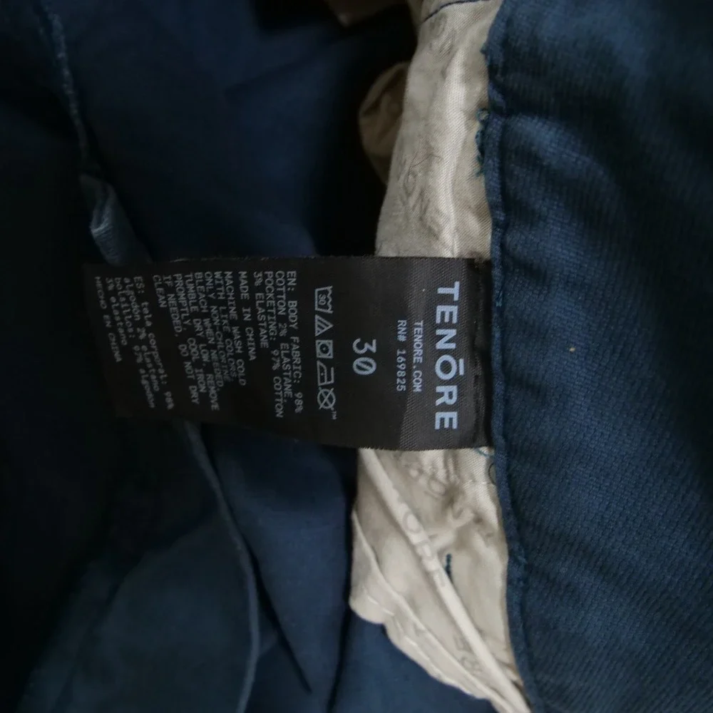 Tenore Pants Mens 30 Blue Flat Front Chinos Mid Rise Casual Cotton